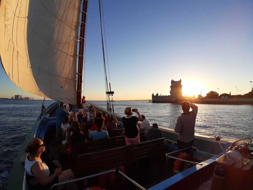 Lisbon: Tagus River Sunset Cruise in a Traditional Vessel - Belém approaches: Tower of Belém on the riverfront at golden hour